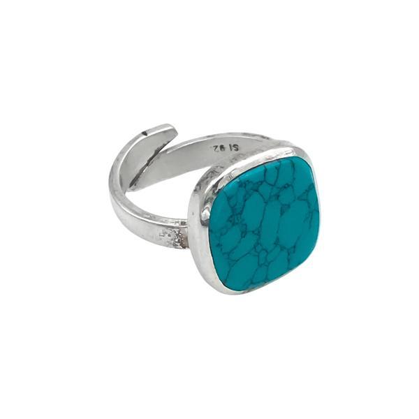 ANELLO DESIGN MINIMAL QUADRATO TURCHESE  CABOCHON REGOLABILE ARGENTO 925