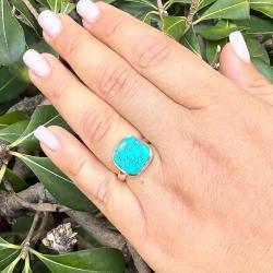ANELLO DESIGN MINIMAL QUADRATO TURCHESE  CABOCHON REGOLABILE ARGENTO 925