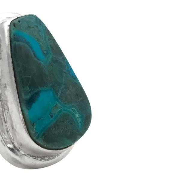 ANELLO DESIGN MINIMAL TRIANGOLARE CORNICE LAVORATA CRISOCOLLA CABOCHON REGOLABILE ARGENTO 925