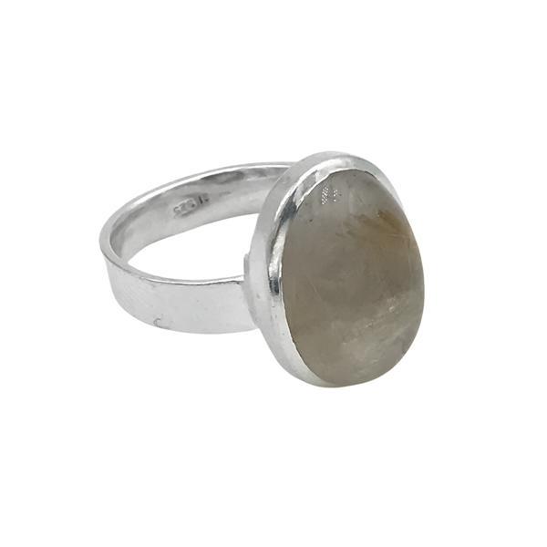 ANELLO DESIGN MINIMAL OVALE QUARZO RUTILATO GOLD CABOCHON  REGOLABILE ARGENTO 925