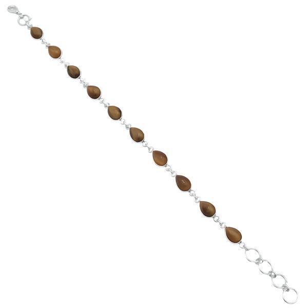 BRACCIALE MINIMAL CORNICE LISCIA PIETRE GOCCIA CABOCHON OCCHIO DI TIGRE  REGOLABILE ARGENTO 925