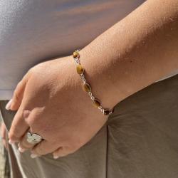 BRACCIALE MINIMAL CORNICE LISCIA PIETRE GOCCIA CABOCHON OCCHIO DI TIGRE  REGOLABILE ARGENTO 925