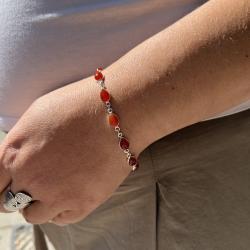 BRACCIALE MINIMAL CORNICE LISCIA PIETRE GOCCIA CABOCHON CORNIOLA  REGOLABILE ARGENTO 925