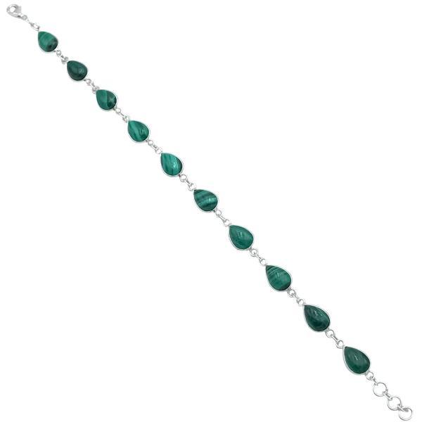 BRACCIALE MINIMAL CORNICE LISCIA PIETRE GOCCIA CABOCHON MALACHITE  REGOLABILE ARGENTO 925