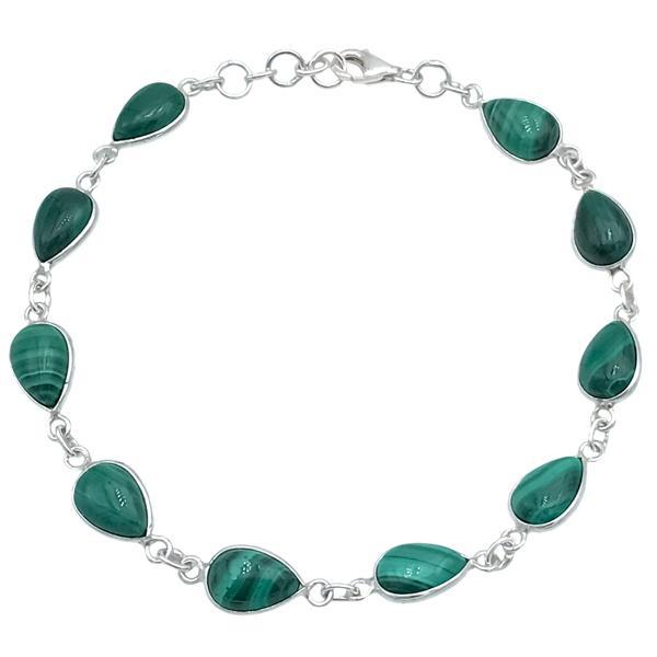 BRACCIALE MINIMAL CORNICE LISCIA PIETRE GOCCIA CABOCHON MALACHITE  REGOLABILE ARGENTO 925