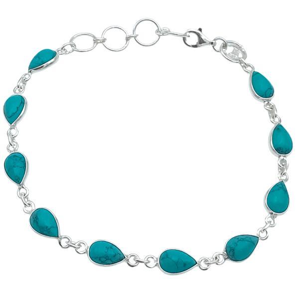 BRACCIALE MINIMAL CORNICE LISCIA PIETRE GOCCIA CABOCHON TURCHESE  REGOLABILE ARGENTO 925
