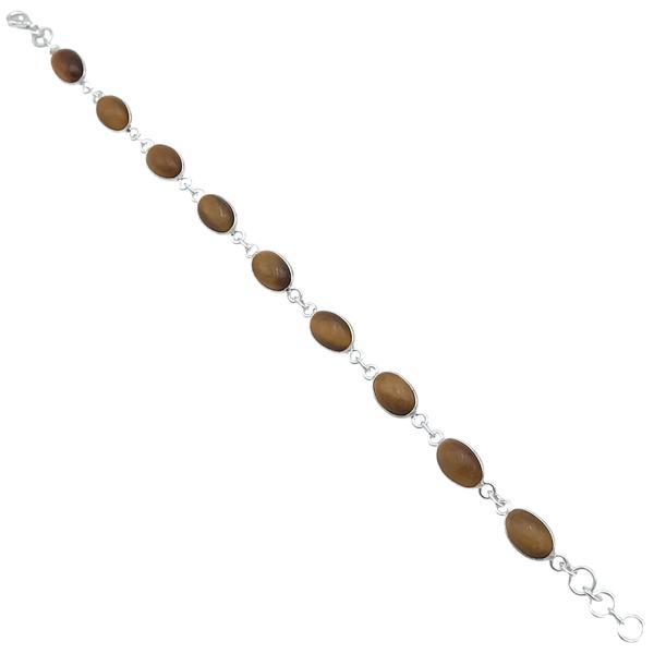 BRACCIALE MINIMAL CORNICE LISCIA PIETRA OVALE CABOCHON OCCHIO DI TIGRE  REGOLABILE ARGENTO 925