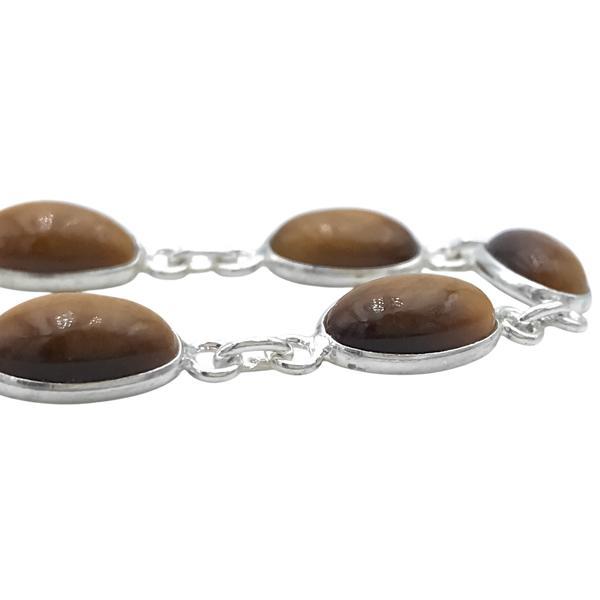 BRACCIALE MINIMAL CORNICE LISCIA PIETRA OVALE CABOCHON OCCHIO DI TIGRE  REGOLABILE ARGENTO 925
