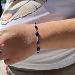 BRACCIALE MINIMAL CORNICE LISCIA PIETRA OVALE CABOCHON LAPISLAZZULI  REGOLABILE ARGENTO 925