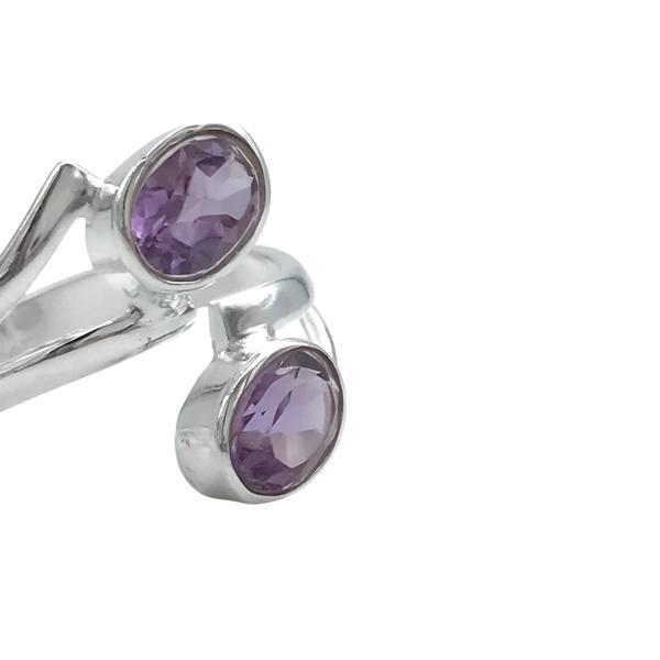 ANELLO DESIGN MINIMAL DUE PIETRE OVALI AMETISTA BRIOLETTE REGOLABILE ARGENTO 925