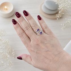 ANELLO DESIGN MINIMAL DUE PIETRE OVALI AMETISTA BRIOLETTE REGOLABILE ARGENTO 925