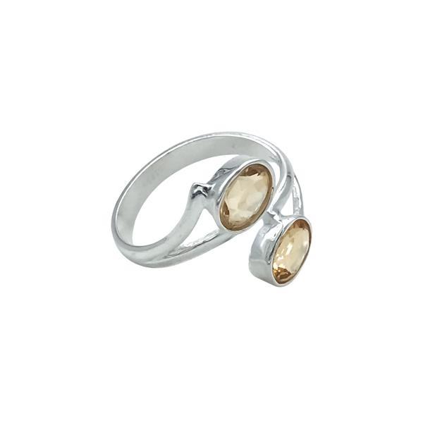 ANELLO DESIGN MINIMAL DUE PIETRE OVALI QUARZO CITRINO  BRIOLETTE REGOLABILE ARGENTO 925