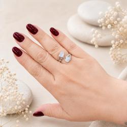 ANELLO DESIGN MINIMAL DUE PIETRE OVALI ADULARIA CABOCHON  REGOLABILE ARGENTO 925