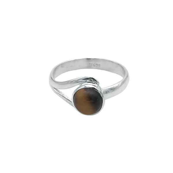 ANELLO DESIGN MINIMAL PIETRA TONDA OCCHIO DI TIGRE CABOCHON  REGOLABILE ARGENTO 925