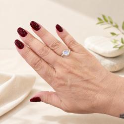 ANELLO DESIGN MINIMAL PIETRA TONDA ADULARIA CABOCHON  REGOLABILE ARGENTO 925