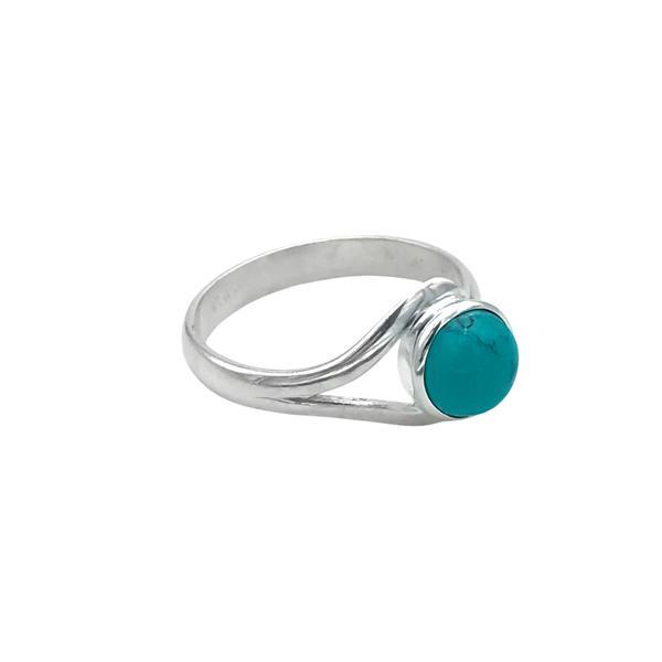 ANELLO DESIGN MINIMAL PIETRA TONDA HOWLITE TURCHESE CABOCHON  REGOLABILE ARGENTO 925