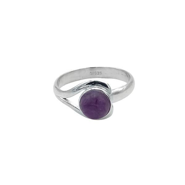 ANELLO DESIGN MINIMAL PIETRA TONDA AMETISTA CABOCHON  REGOLABILE ARGENTO 925