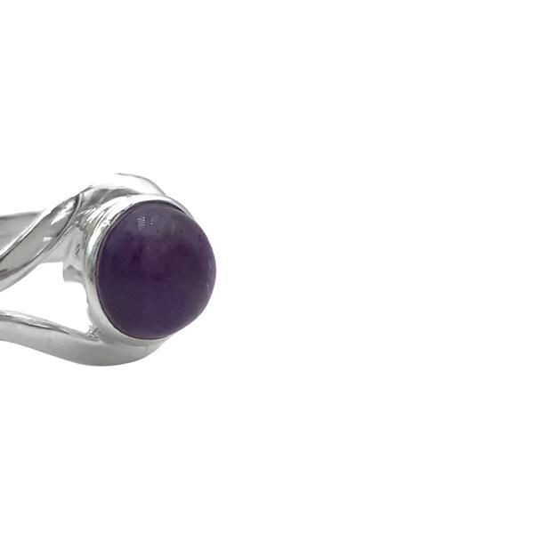 ANELLO DESIGN MINIMAL PIETRA TONDA AMETISTA CABOCHON  REGOLABILE ARGENTO 925