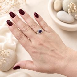 ANELLO DESIGN MINIMAL PIETRA TONDA AMETISTA CABOCHON  REGOLABILE ARGENTO 925