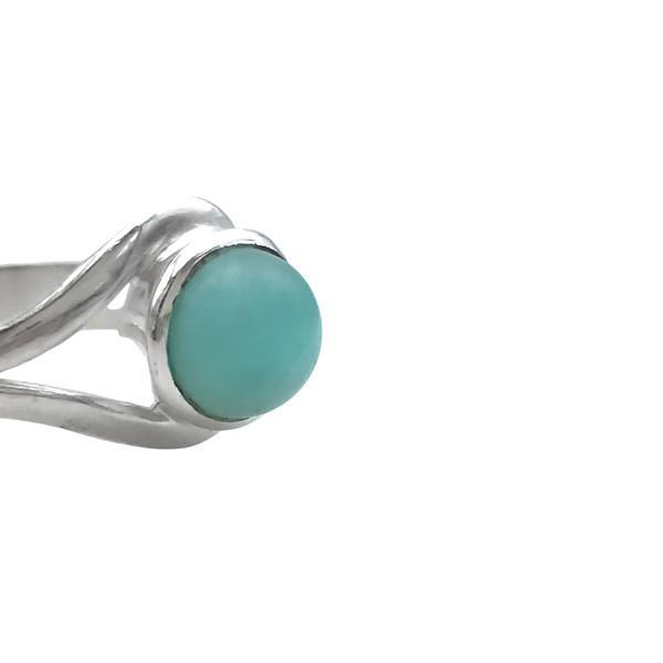 ANELLO DESIGN MINIMAL PIETRA TONDA AMAZZONITE CABOCHON  REGOLABILE ARGENTO 925