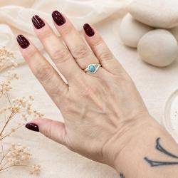 ANELLO DESIGN MINIMAL PIETRA TONDA AMAZZONITE CABOCHON  REGOLABILE ARGENTO 925
