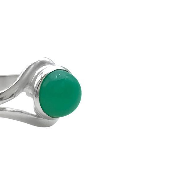 ANELLO DESIGN MINIMAL PIETRA TONDA AVVENTURINA CABOCHON  REGOLABILE ARGENTO 925