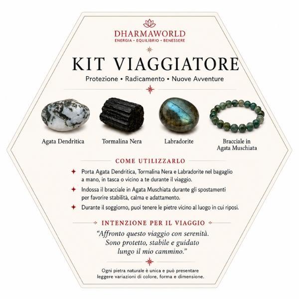 KIT VIAGGIATORE CRISTALLI ENERGIA  SET COMPLETO PROTEZIONE RADICAMENTO NUOVE AVVENTURE