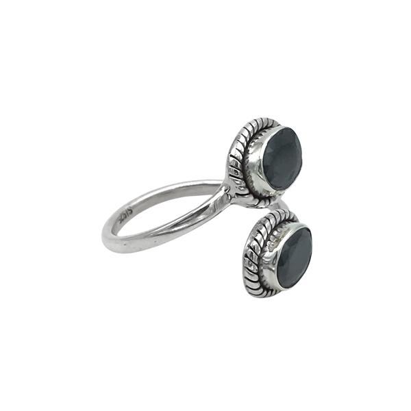 ANELLO DESIGN MINIMAL DOPPIA PIETRA OVALE BRIOLETTE OSSIDIANA CORNICE LAVORATA REGOLABILE ARGENTO 925