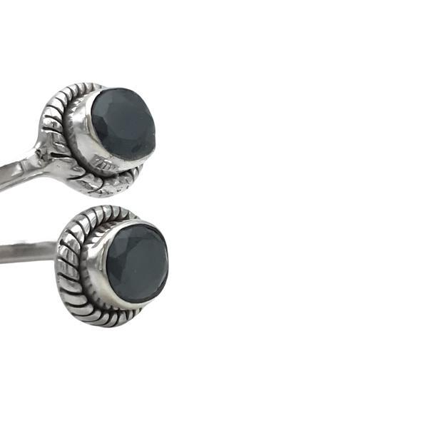 ANELLO DESIGN MINIMAL DOPPIA PIETRA OVALE BRIOLETTE OSSIDIANA CORNICE LAVORATA REGOLABILE ARGENTO 925