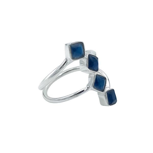 ANELLO DESIGN MINIMAL QUATTRO PIETRE ROBOIDALI  BRIOLETTE AGATA BLU  REGOLABILE ARGENTO 925
