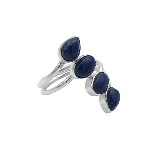 ANELLO DESIGN MINIMALQUATTRO PIETRE GOCCIA E OVALE CABOCHON LAPISLAZZULI  REGOLABILE ARGENTO 925
