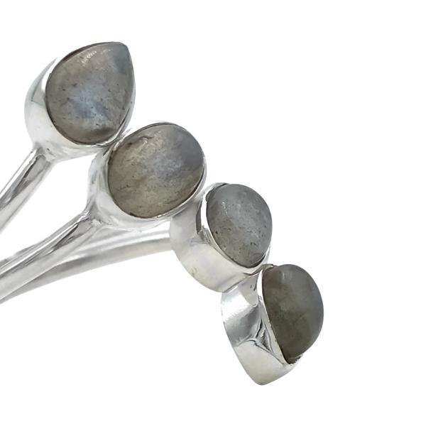 ANELLO DESIGN MINIMALQUATTRO PIETRE GOCCIA E OVALE CABOCHON LABRADORITE  REGOLABILE ARGENTO 925