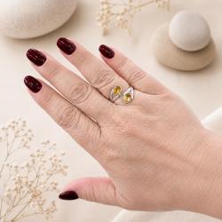 ANELLO DESIGN MINIMAL DUE PIETRE OVALI QUARZO CITRINO  BRIOLETTE REGOLABILE ARGENTO 925