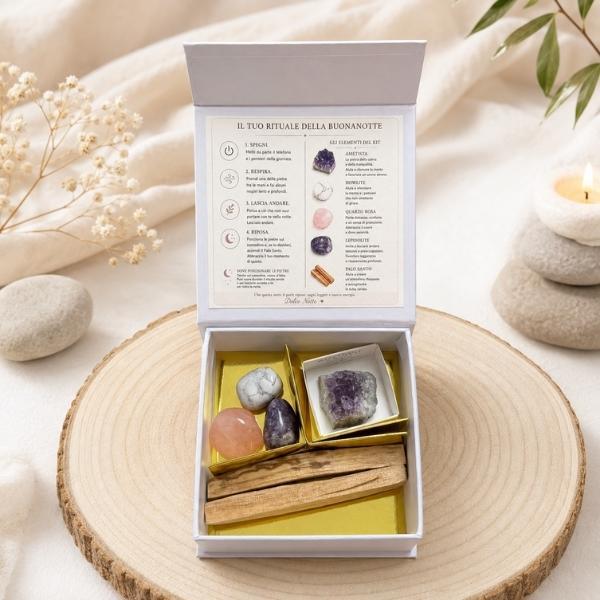 KIT DOLCE NOTTE CRISTALLI ENERGIA  SET COMPLETO RITUALE SERALE CALMA SERENITA