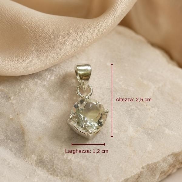 PENDENTE MODELLO PUNTO LUCE TONDO CON PIETRA BRIOLETTE CRISTALLO DI ROCCA E ARGENTO 925