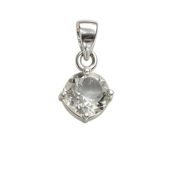 PENDENTE MODELLO PUNTO LUCE TONDO CON PIETRA BRIOLETTE CRISTALLO DI ROCCA E ARGENTO 925