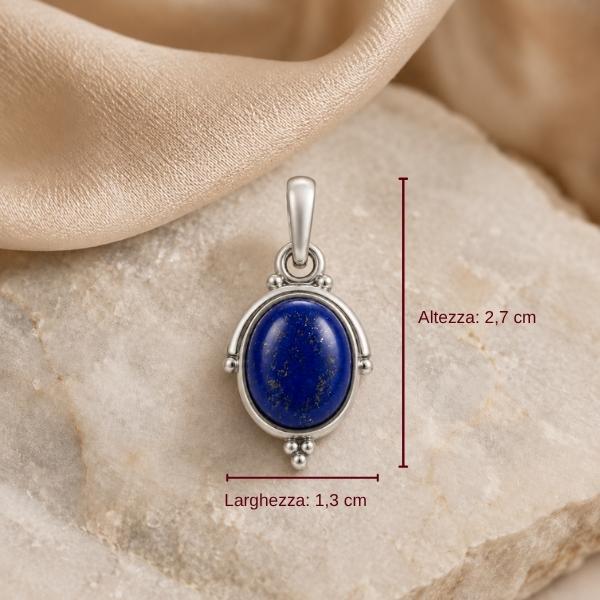 PENDENTE CON PIETRA OVALE CABOCHON LAPISLAZZULI  E CORNICE A FILO ARGENTO 925