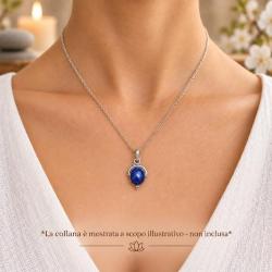 PENDENTE CON PIETRA OVALE CABOCHON LAPISLAZZULI  E CORNICE A FILO ARGENTO 925