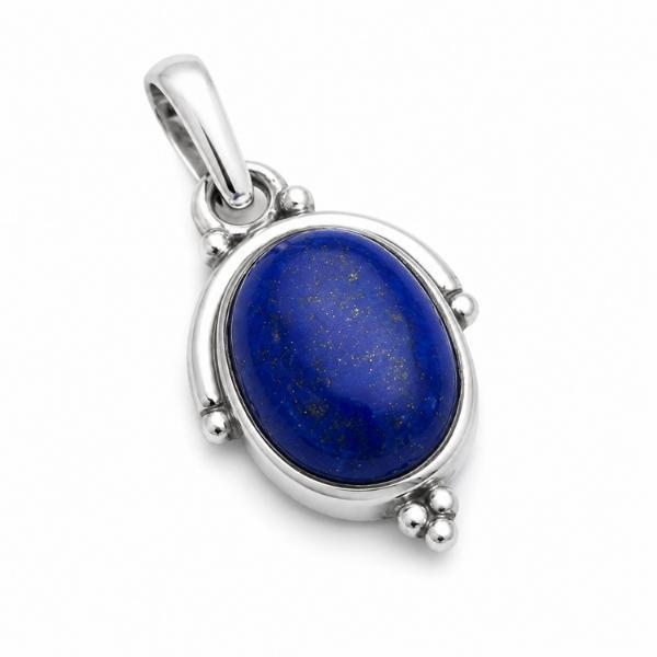 PENDENTE CON PIETRA OVALE CABOCHON LAPISLAZZULI  E CORNICE A FILO ARGENTO 925