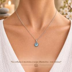 PENDENTE CORNICE FILO INTRECCIATO TONDO CON PIETRA BRIOLETTE ACQUAMARINA E ARGENTO 925