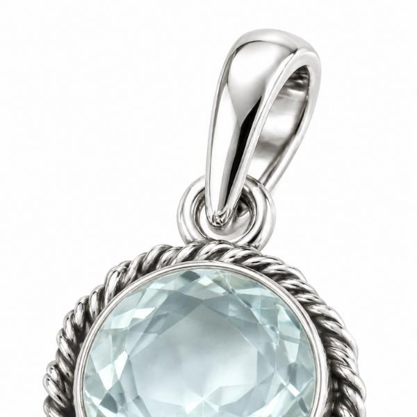 PENDENTE CORNICE FILO INTRECCIATO TONDO CON PIETRA BRIOLETTE ACQUAMARINA E ARGENTO 925