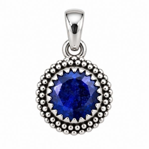PENDENTE CORNICE PUNTINATA TONDO CON PIETRA BRIOLETTE LAPISLAZZULI E ARGENTO 925
