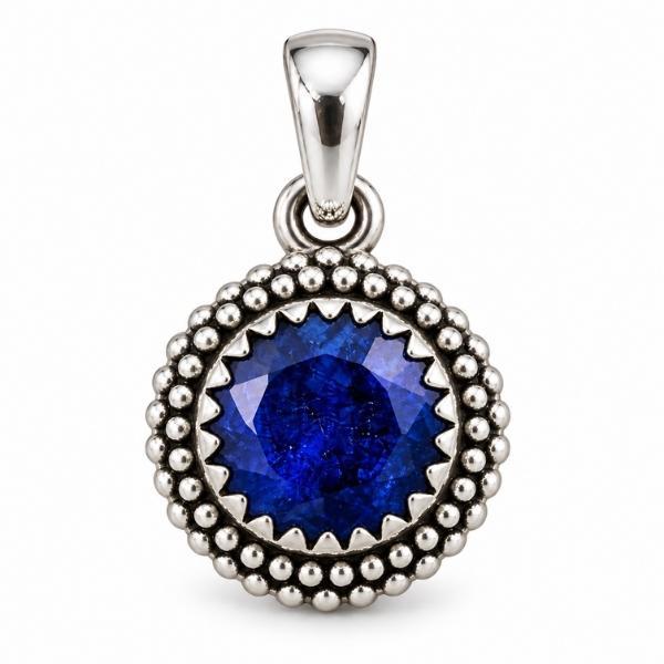 PENDENTE CORNICE PUNTINATA TONDO CON PIETRA BRIOLETTE LAPISLAZZULI E ARGENTO 925