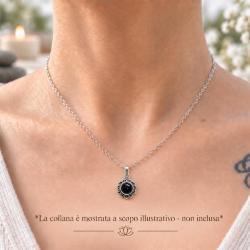 PENDENTE A FIORE TONDO CON PIETRA CABOCHON TORMALINA NERA E ARGENTO 925