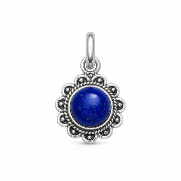 PENDENTE A FIORE TONDO CON PIETRA CABOCHON LAPISLAZZULI E ARGENTO 925