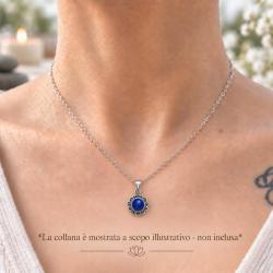 PENDENTE A FIORE TONDO CON PIETRA CABOCHON LAPISLAZZULI E ARGENTO 925