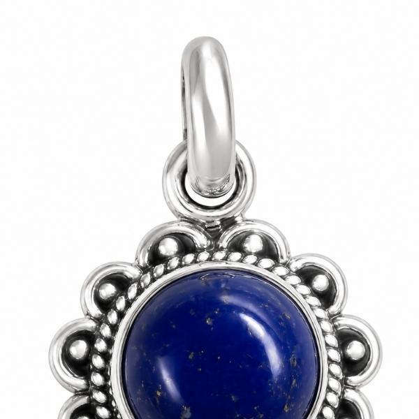 PENDENTE A FIORE TONDO CON PIETRA CABOCHON LAPISLAZZULI E ARGENTO 925