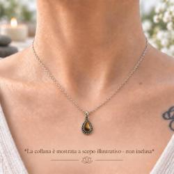 PENDENTE A GOCCIA PUNTINATA CON PIETRA CABOCHON OCCHIO DI TIGRE E ARGENTO 925