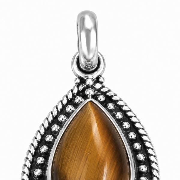 PENDENTE A GOCCIA PUNTINATA CON PIETRA CABOCHON OCCHIO DI TIGRE E ARGENTO 925