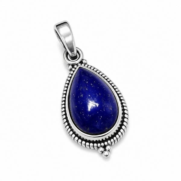 PENDENTE A GOCCIA LAVORATA CON PIETRA CABOCHON LAPISLAZZULI E ARGENTO 925